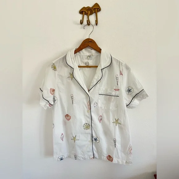 Printfresh Beachy Embroidered Seashell Pajama Top Only Small - Picture 1 of 7